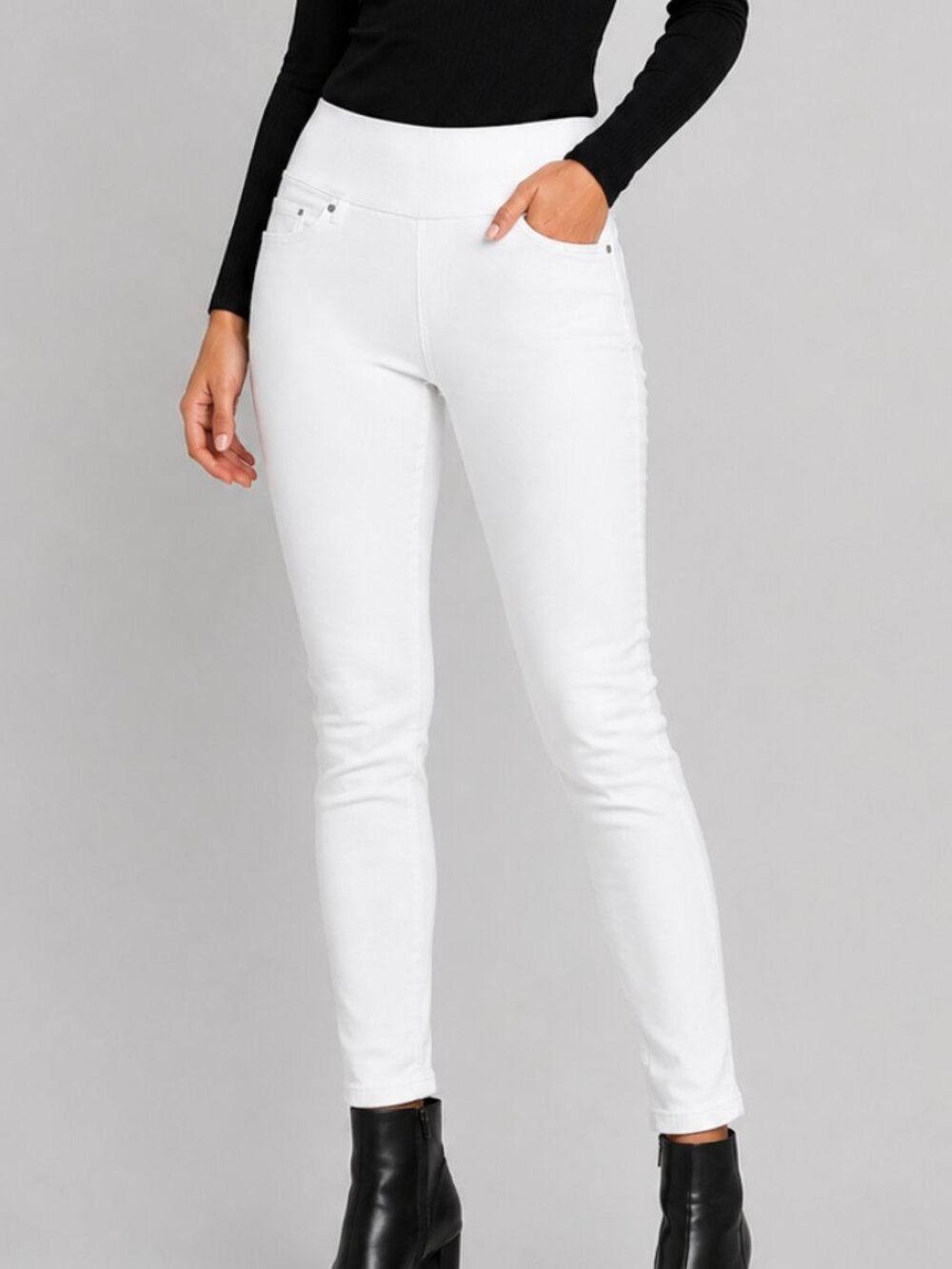 BELLE BY KIM GRAVEL White Flexibelle Slim Leg Stretch Pull On Jean size 4P